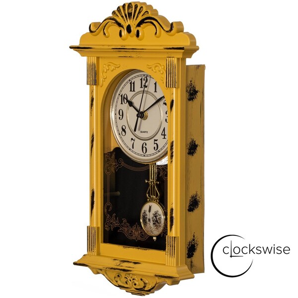 Clockswise Vintage Grandfather-Style Wall Clock with Wood-Effect Plastic Pendulum,  - QI004145.YL
