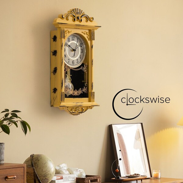 Clockswise Vintage Grandfather-Style Wall Clock with Wood-Effect Plastic Pendulum,  - QI004145.YL