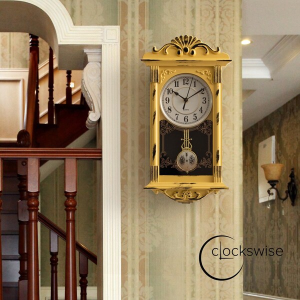 Clockswise Vintage Grandfather-Style Wall Clock with Wood-Effect Plastic Pendulum,  - QI004145.YL