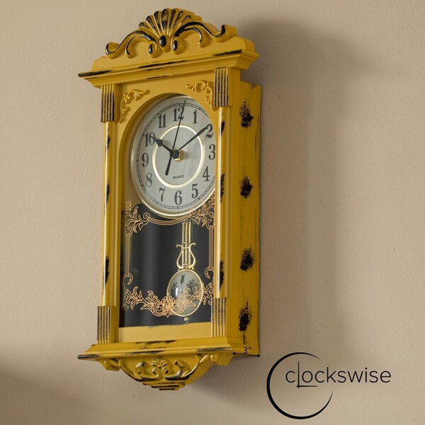 Clockswise Vintage Grandfather-Style Wall Clock with Wood-Effect Plastic Pendulum,  - QI004145.YL