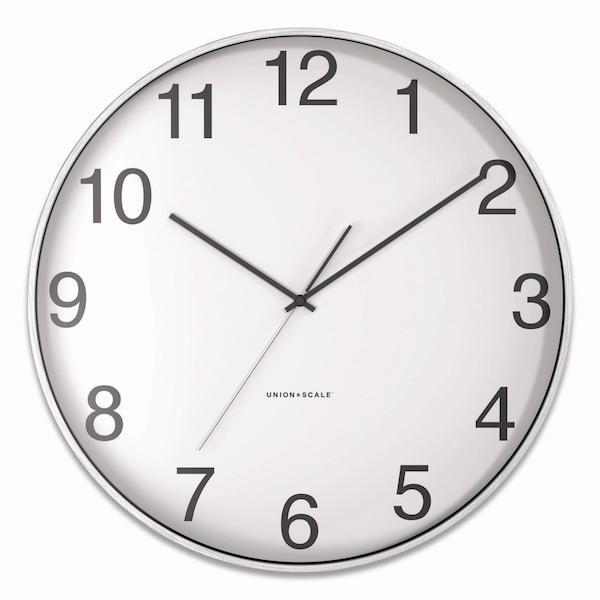 Union & Scale Essentials Classic Round Wall Clock, 12in Overall Diameter, Silver Case, 1 AA sold separately - UN61580-CC