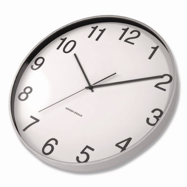 Union & Scale Essentials Classic Round Wall Clock, 12in Overall Diameter, Silver Case, 1 AA sold separately - UN61580-CC