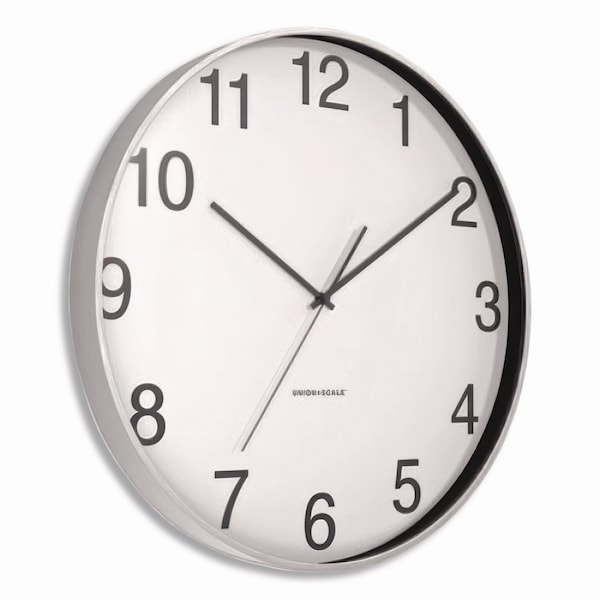 Union & Scale Essentials Classic Round Wall Clock, 12in Overall Diameter, Silver Case, 1 AA sold separately - UN61580-CC