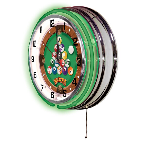 Holland Bar Stool Co Rack Em Double Neon Ring, 19" dia. Logo Clock - CLK19RACKEM