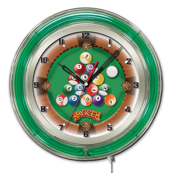 Holland Bar Stool Co Rack Em Double Neon Ring, 19" dia. Logo Clock - CLK19RACKEM