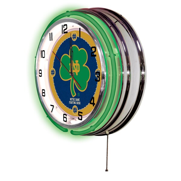 Holland Bar Stool Co Notre Dame Double Neon 19" Clock Shamrock - CLK19ND-SHM
