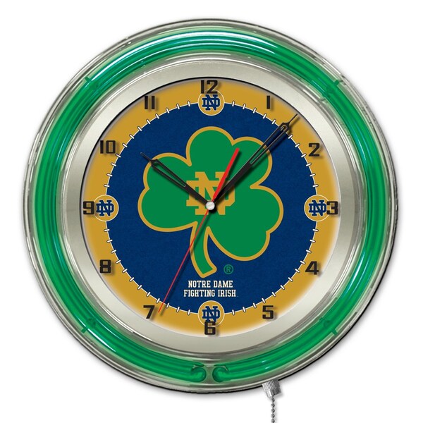Holland Bar Stool Co Notre Dame Double Neon 19" Clock Shamrock - CLK19ND-SHM