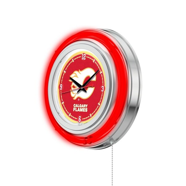 Holland Bar Stool Co Calgary Flames Double Neon 15" Clock, NHL - CLK15CALFLA