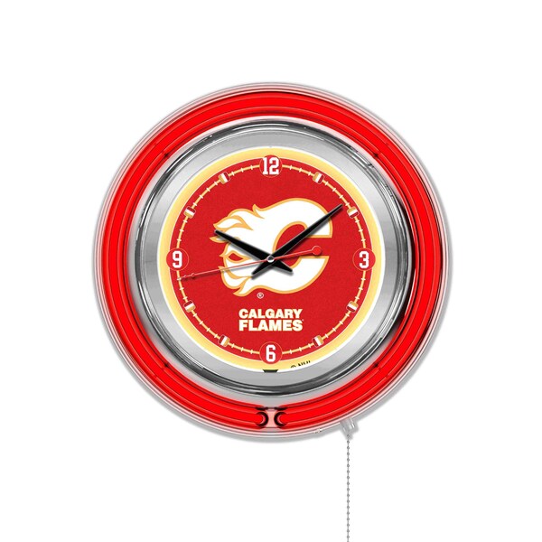 Holland Bar Stool Co Calgary Flames Double Neon 15" Clock, NHL - CLK15CALFLA