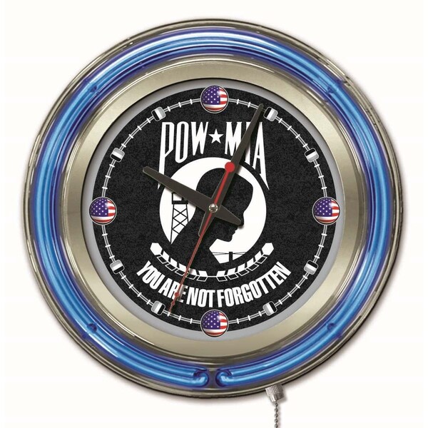 Holland Bar Stool Co POW/MIA Double Neon Ring, 15" dia. Logo Clock - CLK15POWMIA