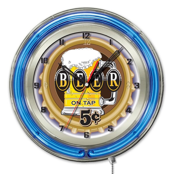 Holland Bar Stool Co Beer 5 Cents Double Neon Ring, 19" dia. Logo Clock - CLK19BEER5C