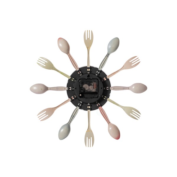 Quickway Imports Decorative 3D Cutlery Utensil Spoon and Fork Wall Clock for Kitchen, Playroom or Bedroom, Multicolor - QI004149.MC
