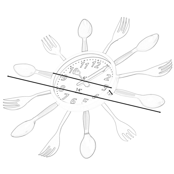 Quickway Imports Decorative 3D Cutlery Utensil Spoon and Fork Wall Clock for Kitchen, Playroom or Bedroom, Multicolor - QI004149.MC