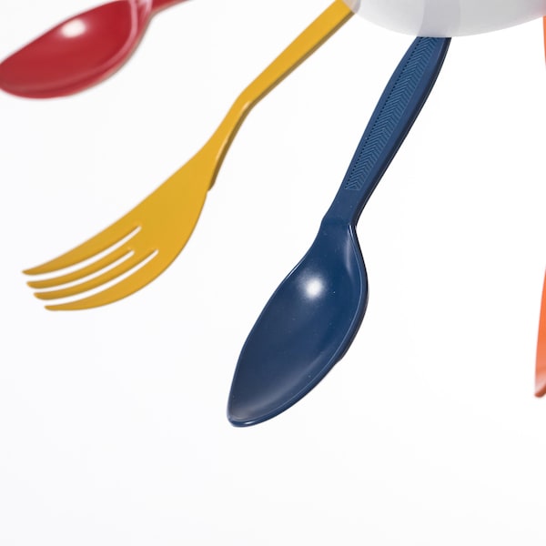 Quickway Imports Decorative 3D Cutlery Utensil Spoon and Fork Wall Clock for Kitchen, Playroom or Bedroom, Multicolor - QI004149.MC