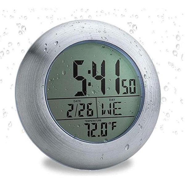 Sonnet Sonnet Industries T-4691S Atomic Suction Cup Bathroom Clock with 4 Suction Cups & 1.5 in. LCD Numbers - Silver - T-4691S