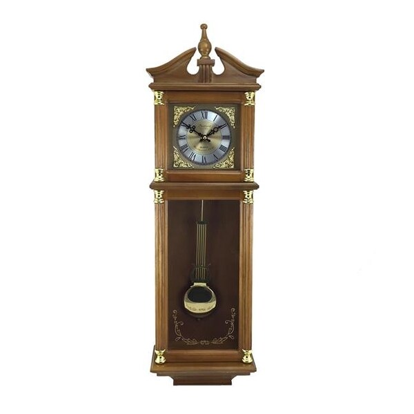 Bedford Clock Collection Bedford Clock Collection BED-718 34.5 in. Antique Chiming Wall Clock with Roman Numerals; Oak Finish - BED-718