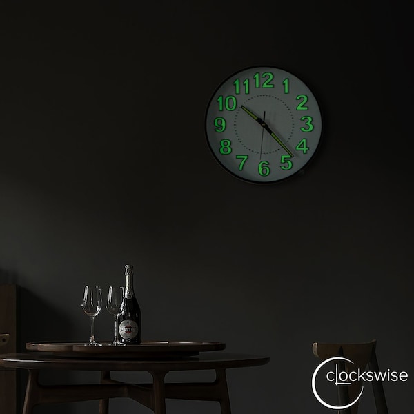Clockswise 12-in Glow-in-the-Dark Decorative Wall Clock, Non-Ticking Battery Powered - Ideal for Living - QI004746.12
