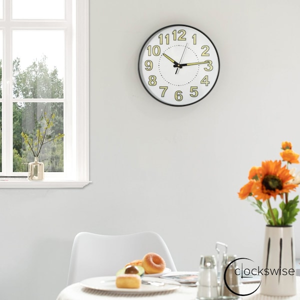 Clockswise 12-in Glow-in-the-Dark Decorative Wall Clock, Non-Ticking Battery Powered - Ideal for Living - QI004746.12