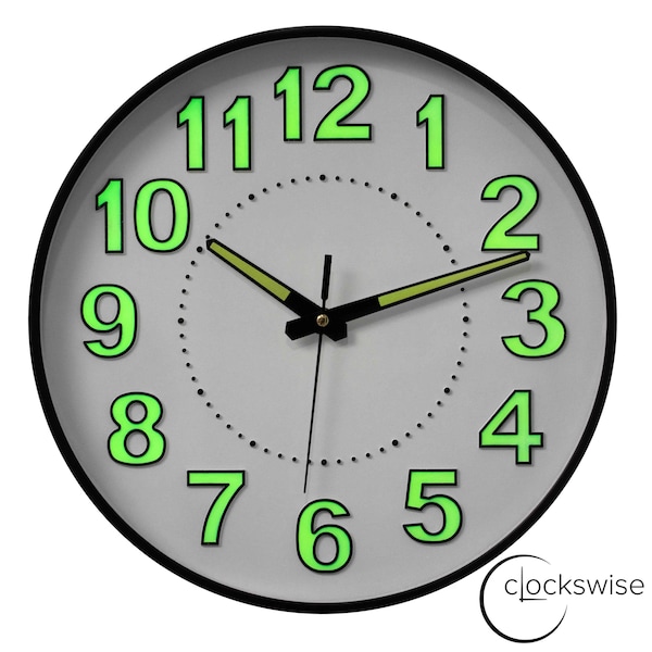 Clockswise 12-in Glow-in-the-Dark Decorative Wall Clock, Non-Ticking Battery Powered - Ideal for Living - QI004746.12