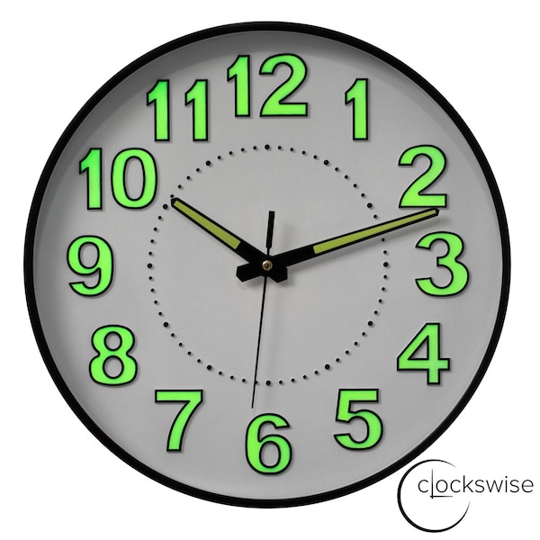 Clockswise 12-in Glow-in-the-Dark Decorative Wall Clock, Non-Ticking Battery Powered - Ideal for Living - QI004746.12