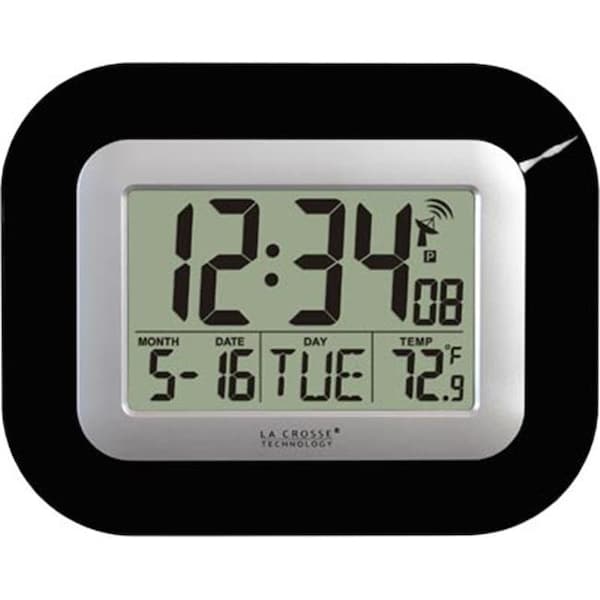 La Crosse Technology La Crosse Technology WT-8005U-B Atomic Digital Wall Clock with IN Temp and Date-Black - 6168850
