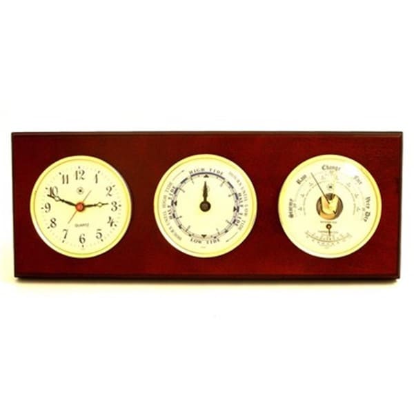 Agenda International Brass Quartz Tide Clock & Barometer with Thermometer - Mahogany - AG3354179