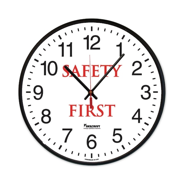 Downbeat 12.75 in. Skilcraft Safety Message Quartz Wall Clock - White  Red - DO3749681