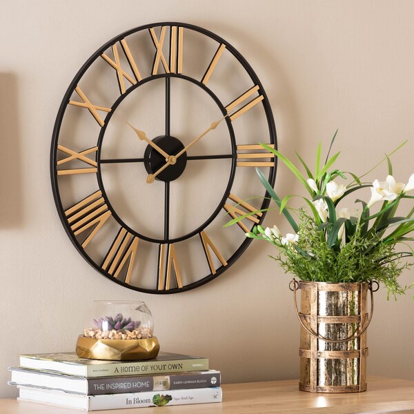 Baxton Studio Auden Modern Industrial Two-Tone Black and Gold Metal Wall Clock - 245-13919-ZORO