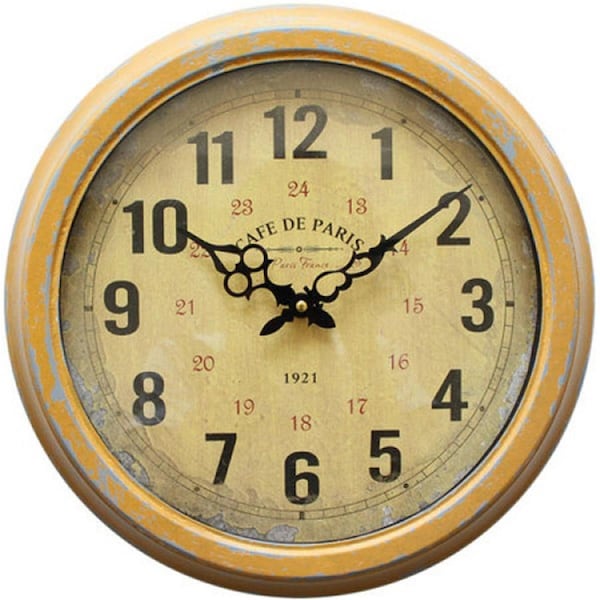 Yosemite Home Decor Circular Iron Wall Clock Distressed Yellow Iron Frame with Glass - CLKA7227ME