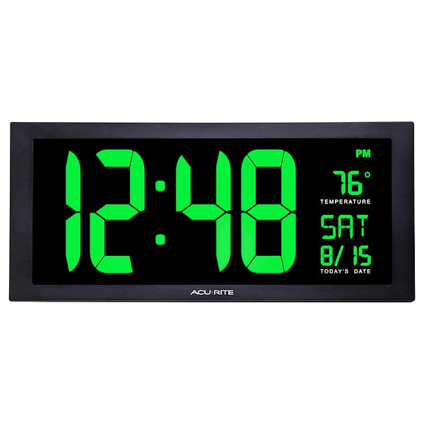 Zoro Select Jumbo Digit Calendar Clock W/ Indoor Temperature, 18", Green - 76101M