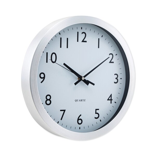 Universal Brushed Aluminum Wall Clock, 12" dia, Silver Case, 1 AA (sold sep) - UNV10425