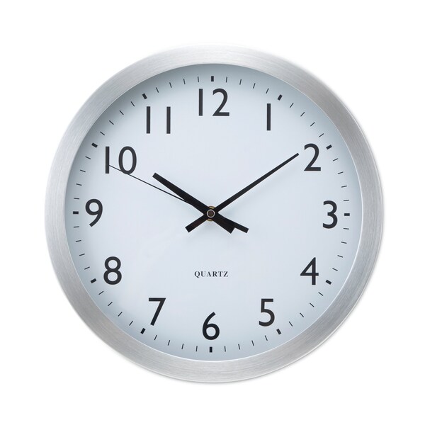 Universal Brushed Aluminum Wall Clock, 12" dia, Silver Case, 1 AA (sold sep) - UNV10425