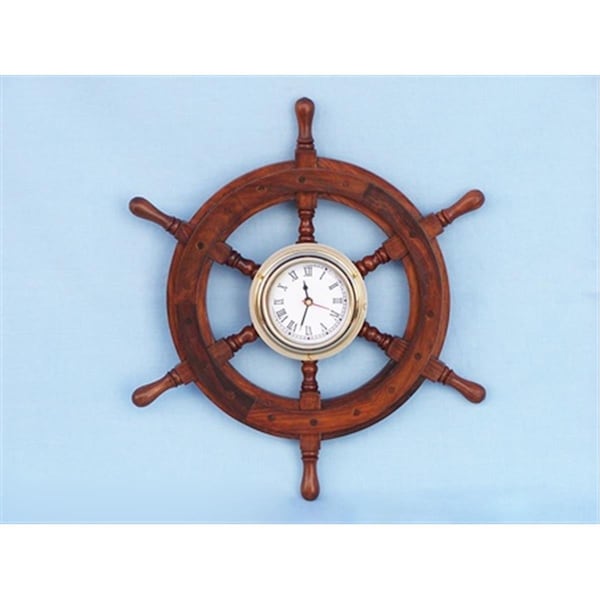 Handcrafted Model Ships Deluxe Class Wood And Brass Ship Wheel Clock 12 in. Ship Wheels Decorative Accent - SW-1719