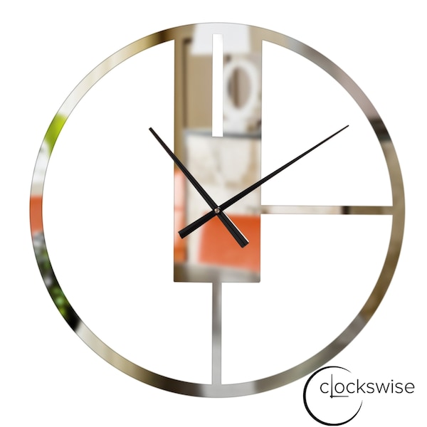 Clockswise Modern Round Big Wall Clock with Mirror Face, Decorative Silver Metal 22.75-in. Oversize Timepiece - QI004635