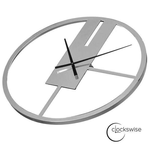 Clockswise Modern Round Big Wall Clock with Mirror Face, Decorative Silver Metal 22.75-in. Oversize Timepiece - QI004635