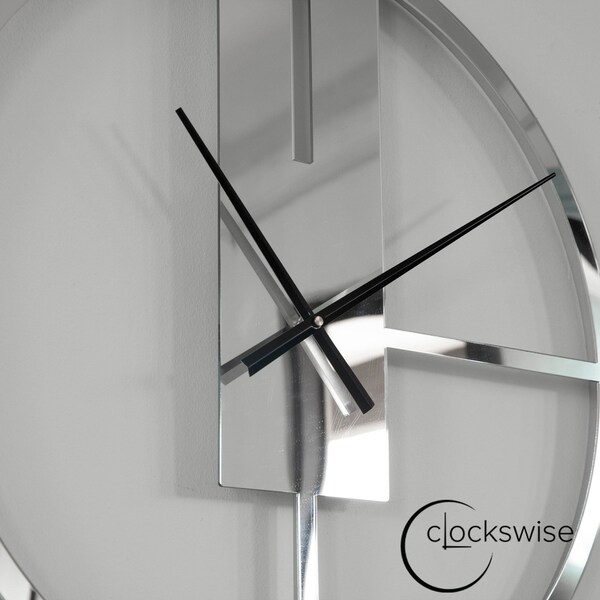 Clockswise Modern Round Big Wall Clock with Mirror Face, Decorative Silver Metal 22.75-in. Oversize Timepiece - QI004635