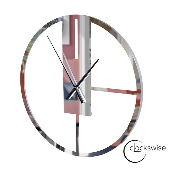 Clockswise Modern Round Big Wall Clock with Mirror Face, Decorative Silver Metal 22.75-in. Oversize Timepiece - QI004635