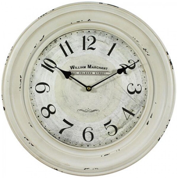 Yosemite Home Decor Circular Iron Wall Clock Distressed White Iron Frame with Glass - CLKA1B1068