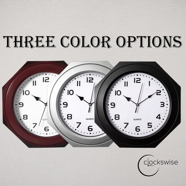 Clockswise 12-inch Non-Ticking Octagon Plastic Analog Wall Clock - Elegant Decorative Accent for Home - QI004143.BK
