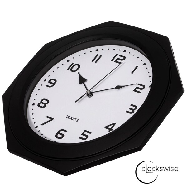 Clockswise 12-inch Non-Ticking Octagon Plastic Analog Wall Clock - Elegant Decorative Accent for Home - QI004143.BK