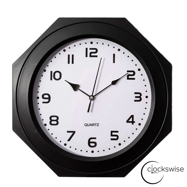 Clockswise 12-inch Non-Ticking Octagon Plastic Analog Wall Clock - Elegant Decorative Accent for Home - QI004143.BK