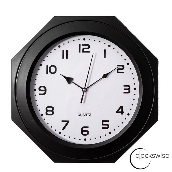 Clockswise 12-inch Non-Ticking Octagon Plastic Analog Wall Clock - Elegant Decorative Accent for Home - QI004143.BK