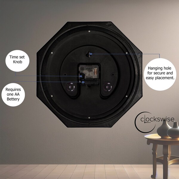 Clockswise 12-inch Non-Ticking Octagon Plastic Analog Wall Clock - Elegant Decorative Accent for Home - QI004143.BK