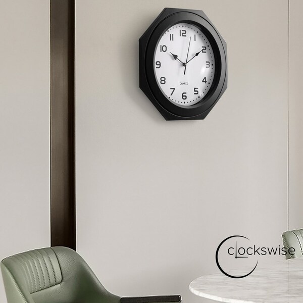 Clockswise 12-inch Non-Ticking Octagon Plastic Analog Wall Clock - Elegant Decorative Accent for Home - QI004143.BK