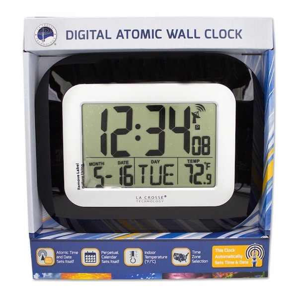 La Crosse Technology La Crosse Technology 8.95 in. L X 1.2 in. W Indoor Contemporary Digital Atomic Wall Clock Plastic Bl - WT-8005U-B
