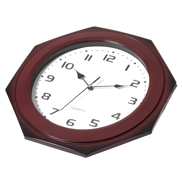 Clockswise Brown Modern Octagon Shaped Wood- Looking Plastic Wall Clock for Living, Kitchen, or Dining - QI004143