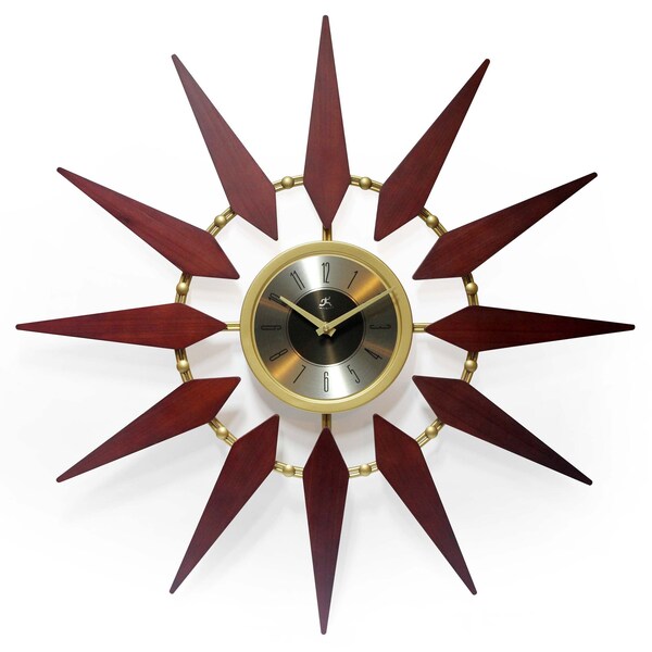Infinity Instruments Orion - 30'' Round Metal Frame & Walnut Wood Rays Beautiful Gold Riveted Accents - 15371WL