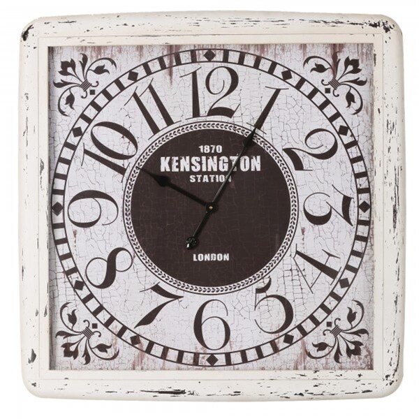 Clock Creations Square Iron Wall Distressed Iron Frame With Glass, White - CL611046