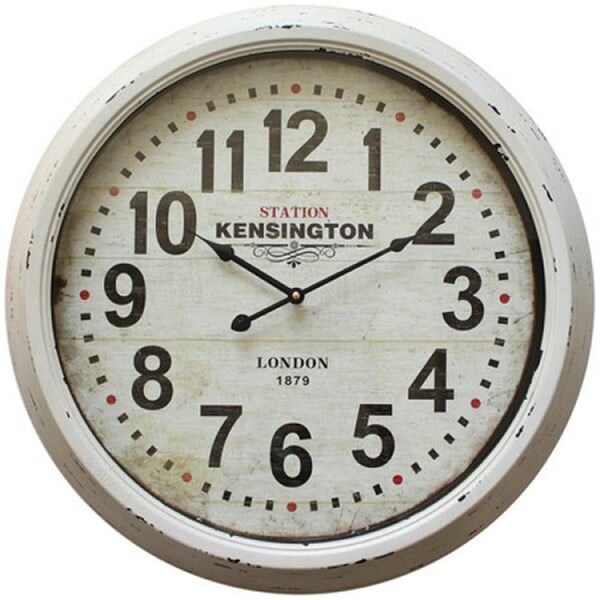 Yosemite Home Decor Circular Iron Wall Clock Distressed White Iron Frame with Glass - CLKA1A100NE