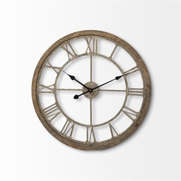 Homeroots 25 x 2 x 25 in. Large Round Farmhouse Wall Clock, Brown - 376253